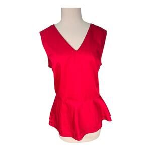 Brooks Brothers Women's Sleeveless V-Neck Side Zip Cotton Peplum Blouse Size 16